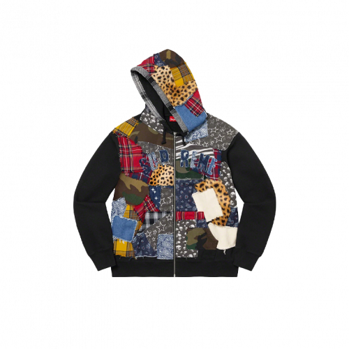 Supreme Patchwork Zip Up Hooded Sweatshirt Black