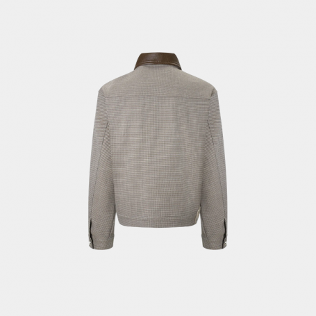 Куртка S45 Plaid Pearl Button Leather Lapel Jacket Brown