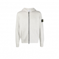 Stone Island Compass-Motif Virgin Wool Hoodie Light Gray