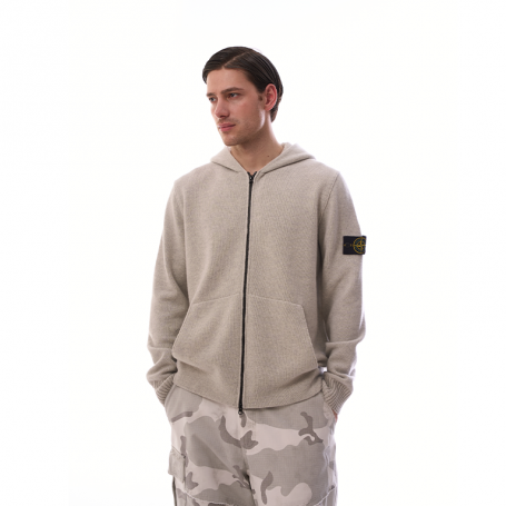 Stone Island Compass-Motif Virgin Wool Hoodie Light Gray