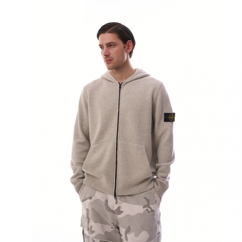 Stone Island Compass-Motif Virgin Wool Hoodie Light Gray