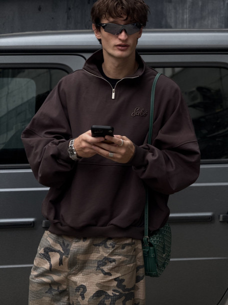 Зип-анорак Sabe Paris Cotton 3D Logo Half-Zip Dark Brown