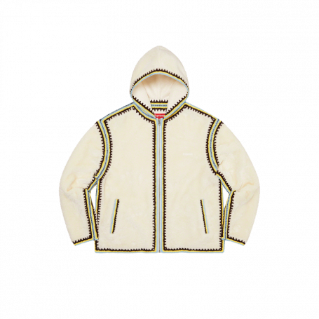 Supreme Crochet Edge Hooded Zip Up Top White