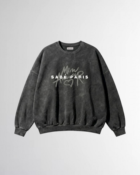 Свитшот Sabe Сrewneck Mon Amour Acid Wash Dark Grey