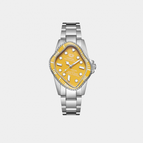 Часы LAARVEE PEA001 Silver Precision Steel: Yellow Ceramic Bezel & Yellow Dial