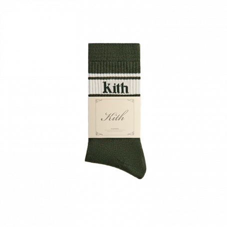 Kith Serif Jacquard Striped Crew Socks Algae