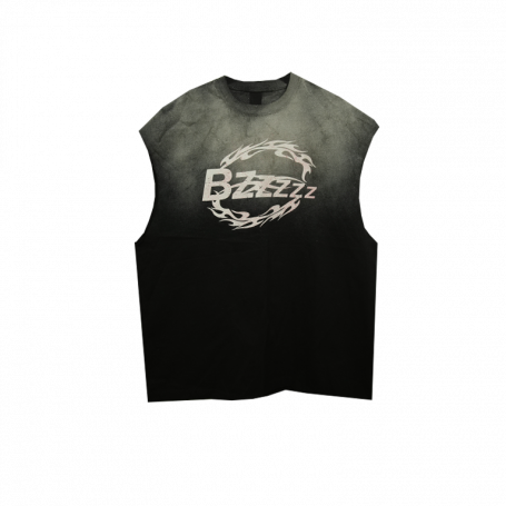 Футболка без рукавов Bzzz Sleeveless Acid Wash Effect White Flame Logo Black