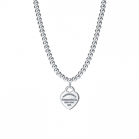 Tiffany & Co. Heart Tag Bead Necklace Silver