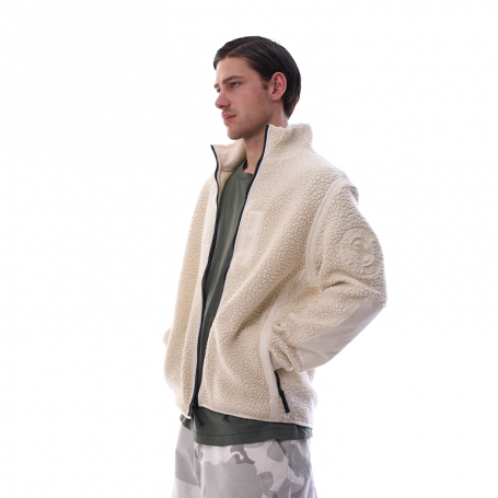 Куртка Stone Island Logo Embroidered Zipped Fleece Jacket Off White