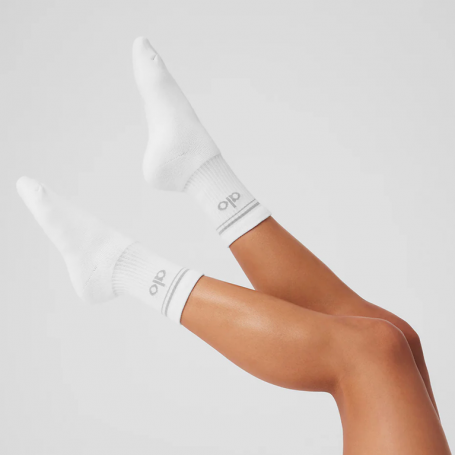 Alo Yoga Unisex Half-Crew Throwback Sock White/Titanium