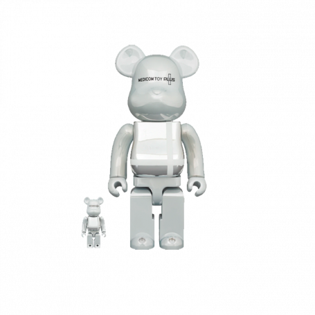 Bearbrick Medicom Toy Plus 100% & 400% Set White Chrome Ver.