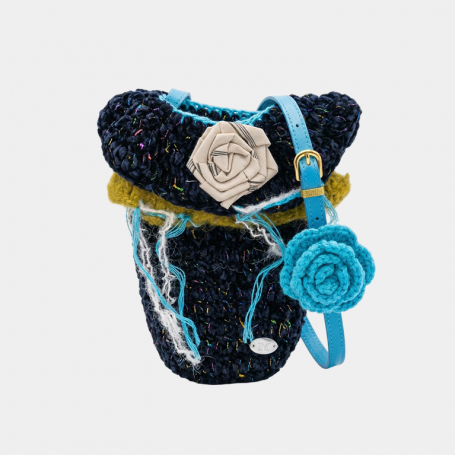 Сумка MoroMoro Knitted Mini Handbag With A Rose Blue