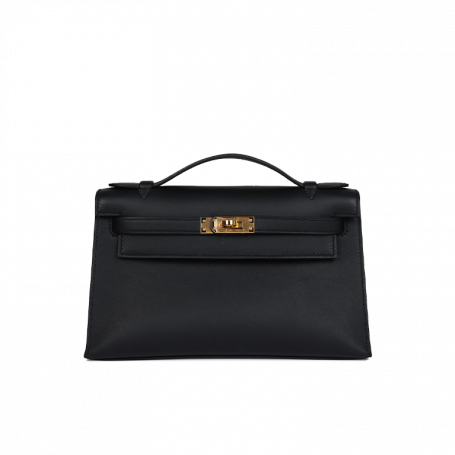 Hermès Kelly Pochette Black Swift Gold Hardware