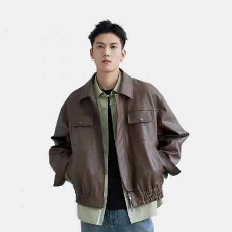 ABX Leather Distressed Jacket Brown