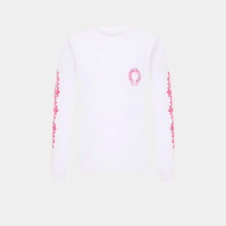Лонгслив Chrome Hearts Classic Pink Horseshoe Logo Long-Sleeve White