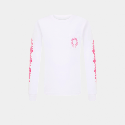 Лонгслив Chrome Hearts Classic Pink Horseshoe Logo Long-Sleeve White