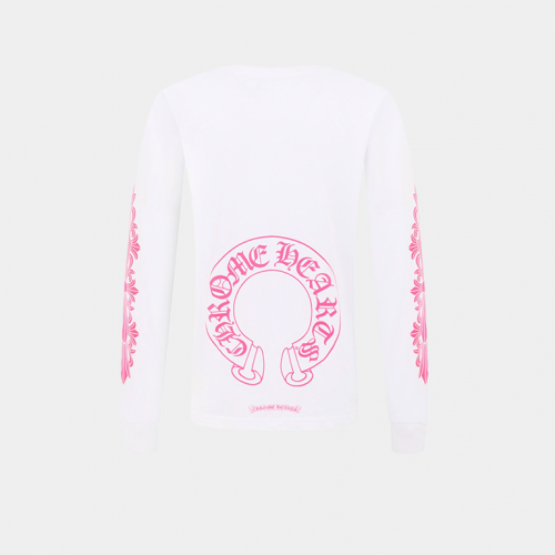 Лонгслив Chrome Hearts Classic Pink Horseshoe Logo Long-Sleeve White