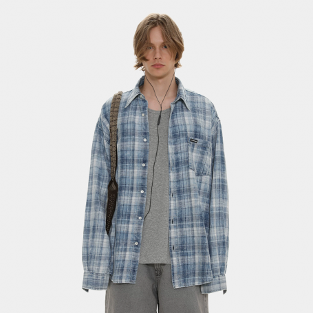 Рубашка MasonPrince Plaid Overshirt Washed Blue