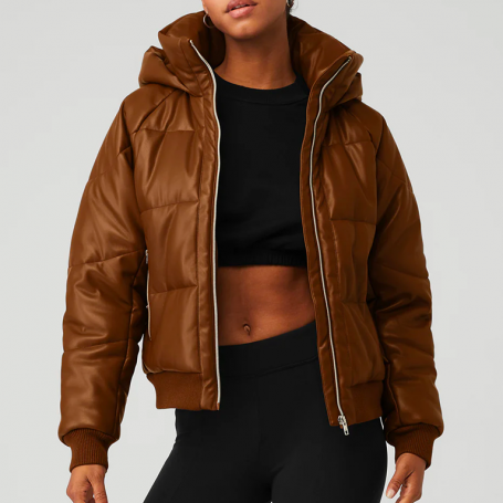 Alo Yoga Faux Leather Boss Puffer Cinnamon Brown