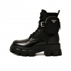 Prada Monolith Leather and Re-Nylon Boots Black Nero