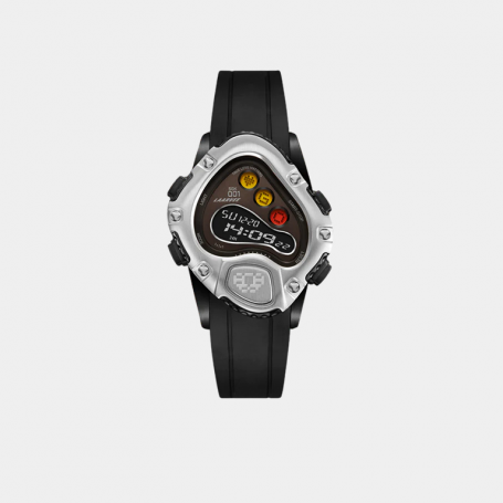 Часы LAARVEE SGK001R Black Rubber Belt: Silver Bezel & Black Dial