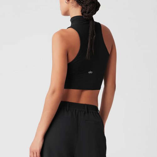 Alo Yoga Ribbed Sea Coast Cropped Turtleneck Tank Black