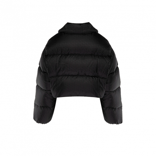 MIU MIU Logo Print Cropped Nylon Down Jacket Nero