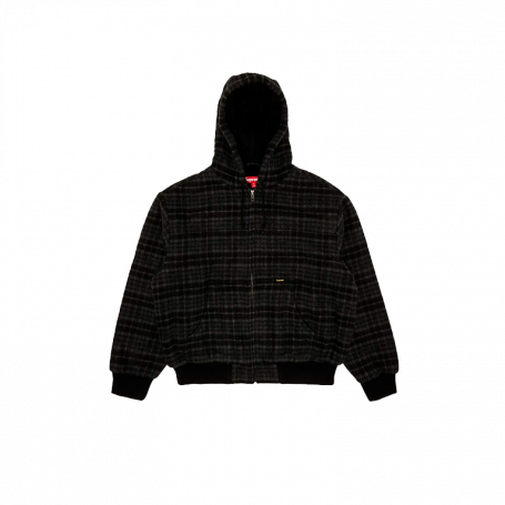 Supreme Plaid Wool Hooded Work Jacket Black