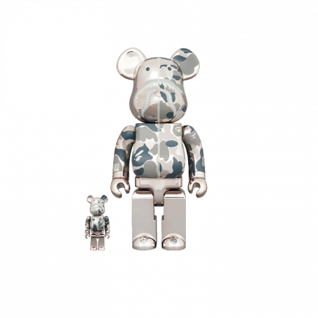 Bearbrick x BAPE Camo Shark 100% & 400% Set Silver
