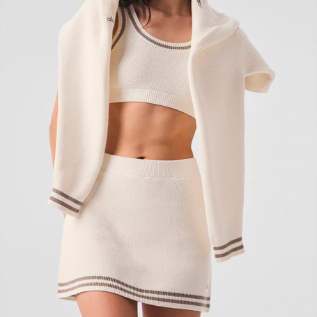 Alo Yoga Tennis Club Sweater Knit Skirt Ivory Gravel
