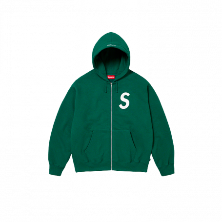 Supreme S Logo Zip Up Hooded Sweatshirt Dark Green