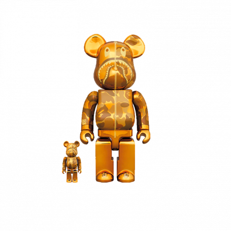 Bearbrick x BAPE Camo Shark 100% & 400% Set Gold