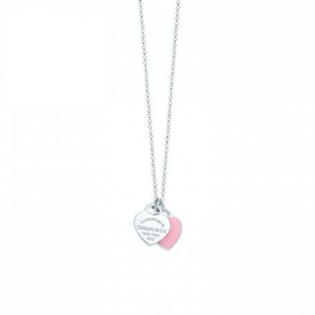 Tiffany & Co. Pink Double Heart Label Pendant Silver