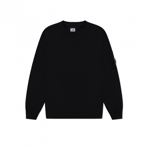 C.P.Company Cotton Diagonal Fleece Lens Garment Dyed Black