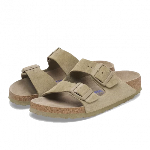 Birkenstock Arizona Soft Footbed Suede Leather Regular Faded Khaki