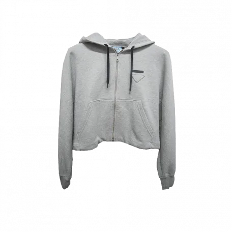 Зип-худи Prada Cropped Knit Zip-Hoodie Heather Grey