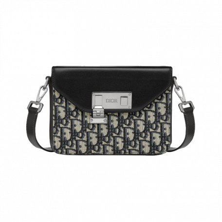 Dior Lock Bag Messenger Beige And Black Dior Oblique Jacquard And Black Smooth Calfskin