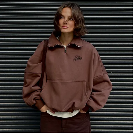 Зип-анорак Sabe Paris Cotton 3D Logo Half-Zip Brown