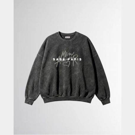 Свитшот Sabe Сrewneck Mon Amour Acid Wash Dark Grey